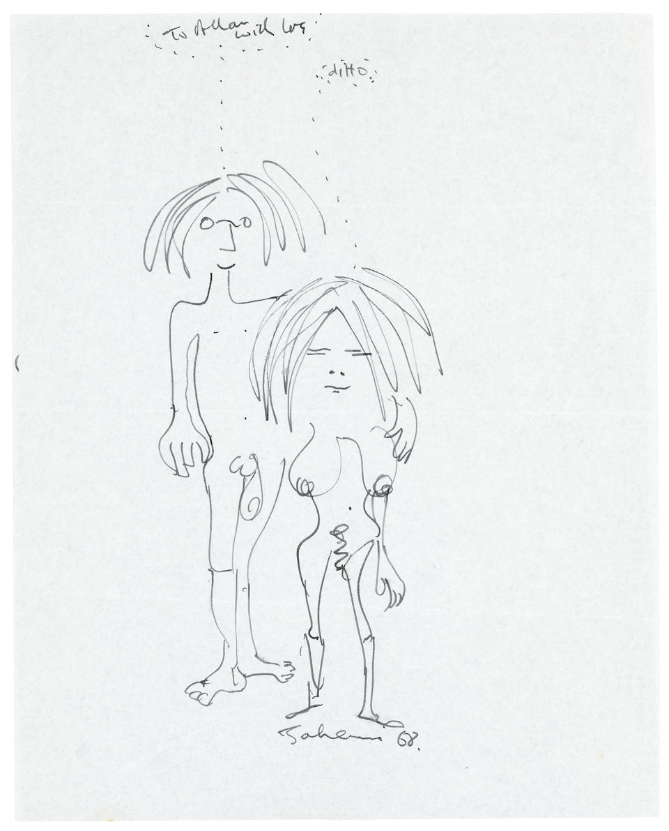 A John Lennon handwritten letter with a nude drawing of him and Yoko