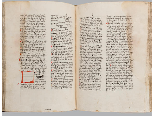REPETORIUM JURIS. Latin manuscript on paper, [Repertorium juris], incipit "A Ista diction denotat separationem ut notatur...." [Southern Low Countries, 1450s/1460s.]