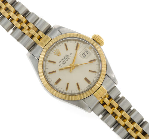 A stainless steel and eighteen karat gold bracelet automatic wristwatch, Rolex