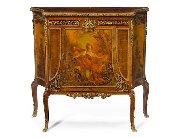 A Louis XV/XVI transitional style gilt bronze mounted and Vernis Martin decorated meuble d'appui  late 19th century