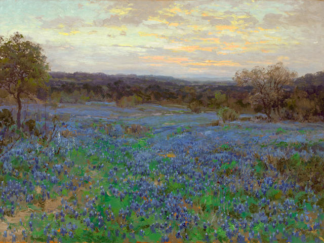 Julian Onderdonk (1882-1922) Field of bluebonnets at sunset 30 x 40in