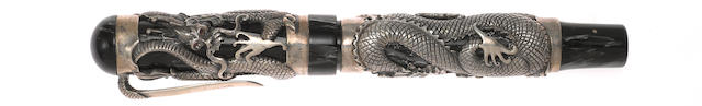 MONTEGRAPPA: Dragon Sterling Silver Limited Edition 1912 Fountain Pen and Inkwell