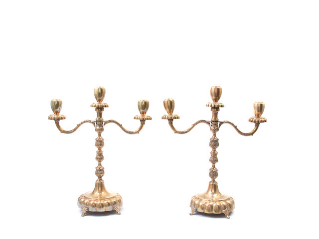 A pair of Mexican sterling silver three-light candelabra Kimberley, Mexico City, mid-20th century