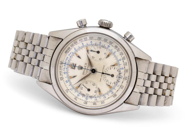 Rolex. A fine stainless steel tachymeter chronograph and braceletOyster Chronographe Anti-magnetique, Ref:6234, Case no. 130897, circa 1955