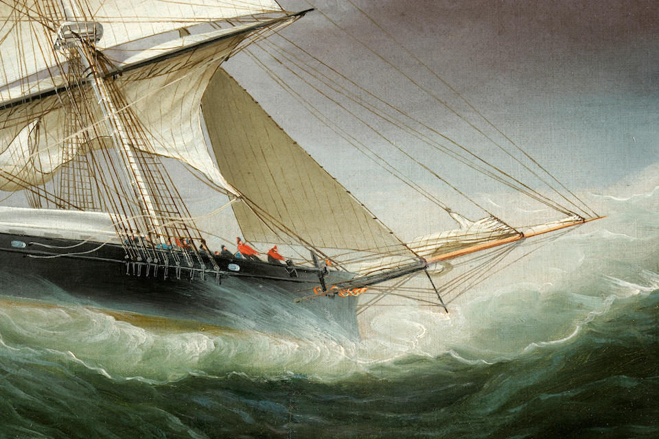 James Edward Buttersworth (British/American, 1817-1894), circa 1855 The clippership Flying Cloud coming out of a hurricane 20 x 30 in. (50.8 x 76.2 cm.)