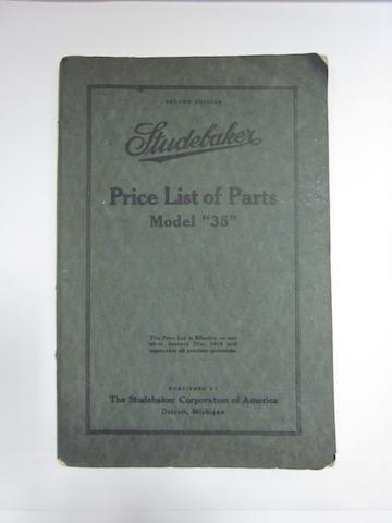 A Studebaker price list of parts model "35,"