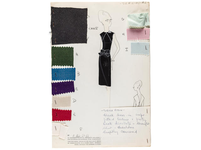 DIOR&#8212;MARC BOHAN. Archive of original drawings with fabric swatches prepared for an American debutante, Paris, [c.1966],