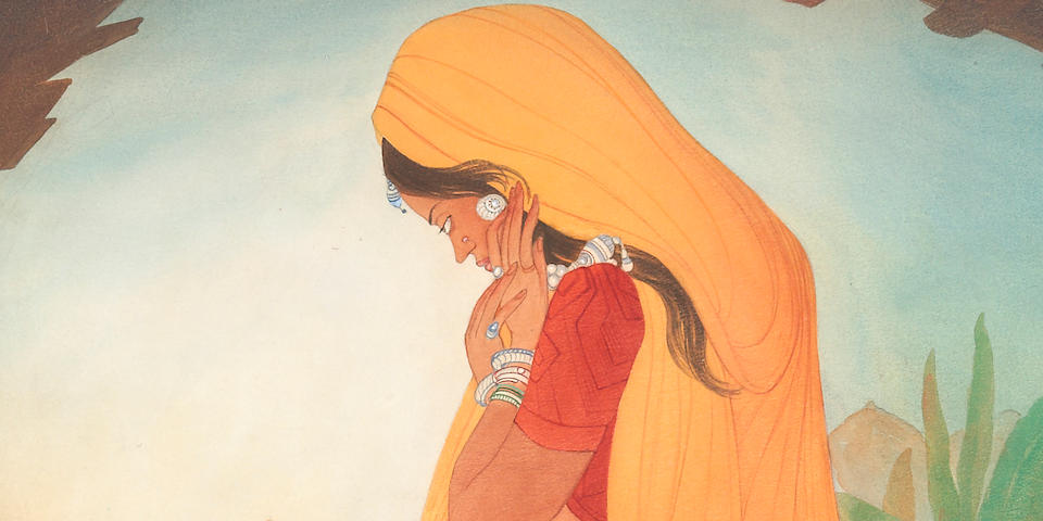Abdur Rahman Chughtai (Pakistan, 1897-1975) Untitled (Hasrat stare), circa 1960