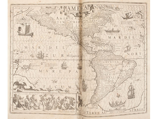MERCATOR, GERARD, AND JODOCUS HONDIUS. Atlas sive cosmographicae meditationes de frabrica mundi et fabricati figura. Amsterdam: I. Hondius, [1619].