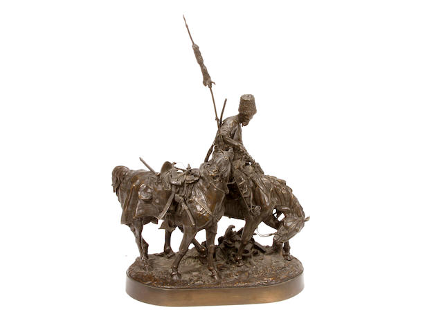 A patinated bronze figure of Cossack 'After the Battle'
