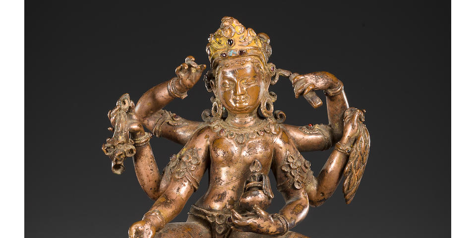 A gilt copper figure of Vasudhara Nepal, circa 13th century