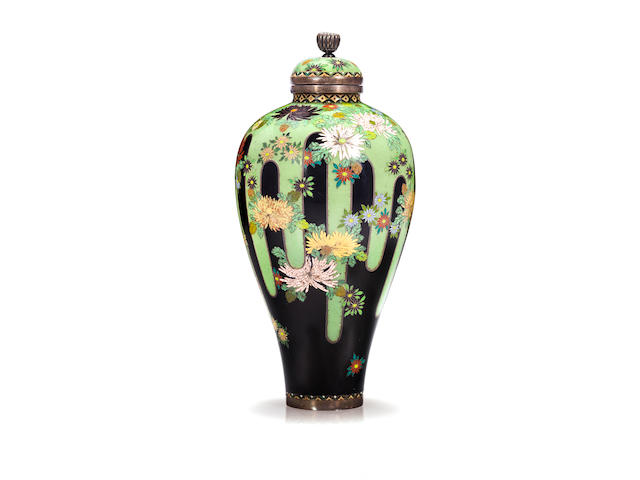 A small cloisonn&#233; enamel vase and cover By the workshop of Namikawa Yasuyuki (1845-1927), Meiji period (late 19th century)