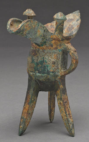 A cast bronze wine vessel, jue Shang dynasty