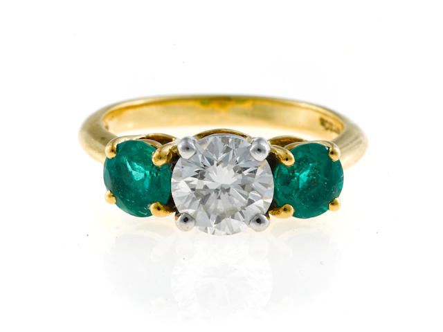 A diamond and emerald three-stone ring, Tiffany & Co.