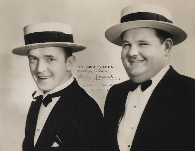 A signed photograph of Laurel and Hardy