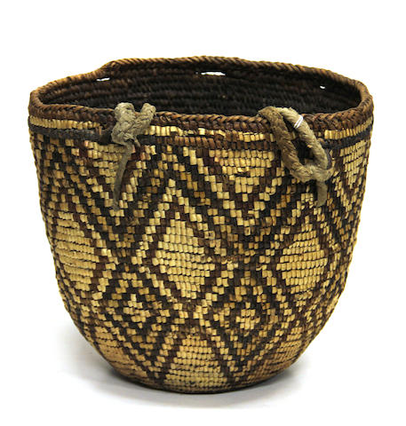 A Yakima polychrome basket with tumpline