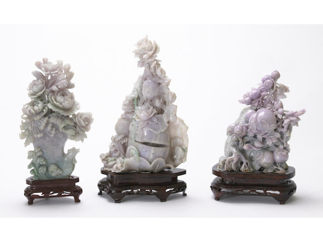 A group of three jadeite carvings