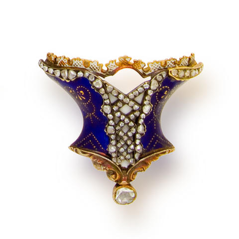 An antique enamel and diamond brooch,