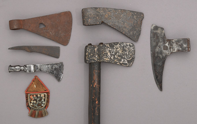A lot of three tomahawk heads and an Eastern Woodland quilled panel -Select US Arms Type- image 2