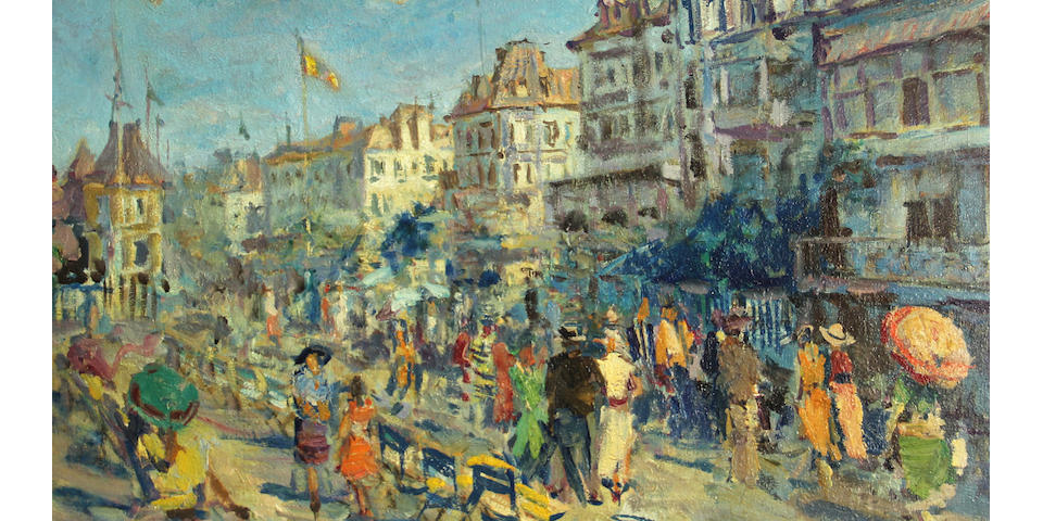 Lucien Adrion (French, 1889-1953) Coastal town 23 5/8 x 35 1/2in