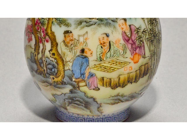 A miniature famille rose enameled porcelain bottle vase 20th century