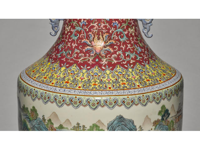 A massive famille rose enameled porcelain vase Qianlong mark