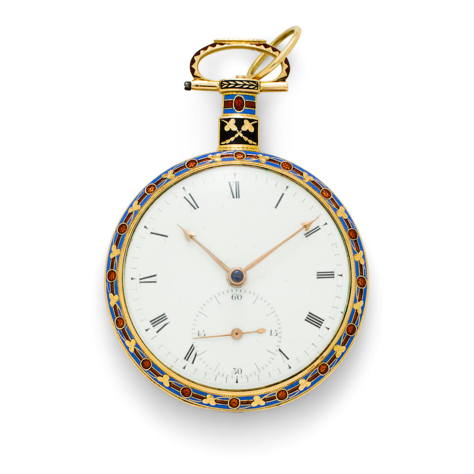 Ilbery, London. A fine enameled gold duplex watch for the Chinese marketNo. 6195, first quarter 19th century