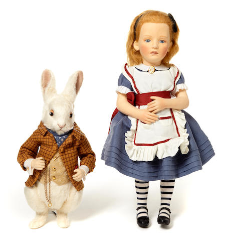 Bonhams : A pair of R. John Wright dolls of Alice and the White Rabbit