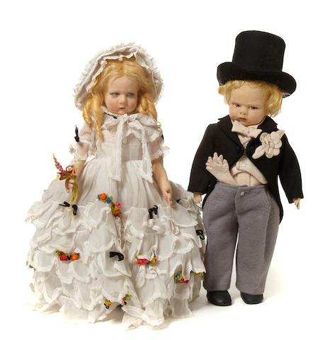 A pair of Lenci felt dolls, a spring bride and groom