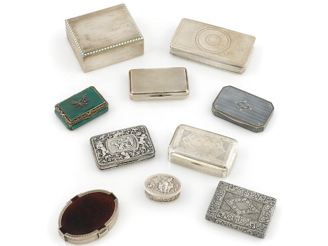 An assembled group of ten American and Continental silver boxes by various makers, 19th / 20th century