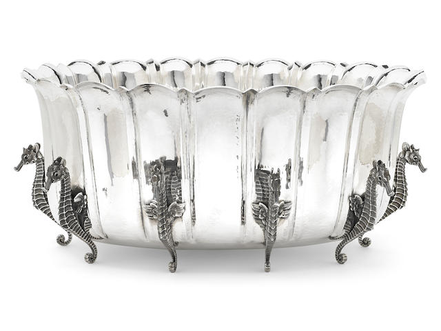 An Italian sterling silver fluted oval centerpiece bowl by Mario Buccellati, Milan, 20th century