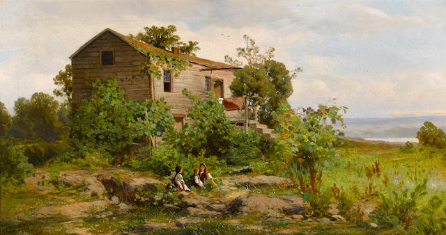 Carl von Perbandt (American, 1832-1911) Redwood house near Tomales Bay, 1873 15 x 28 1/2in