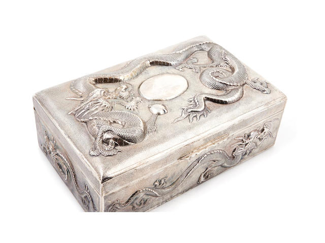 A Chinese Export silver humidor marked CC, probably Canton, mid-19th/20th century