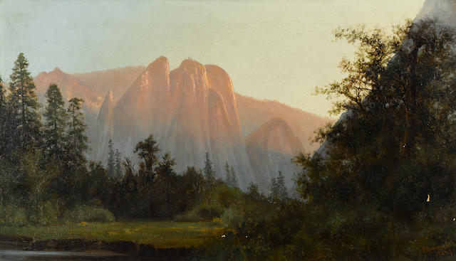Charles Dormon Robinson (American, 1847-1933) Three Sisters, Yosemite Valley, 1884 14 x 24in