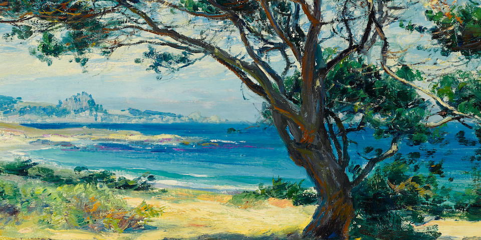 Guy Rose (American, 1867-1925) Wind swept pines 15 x 18in