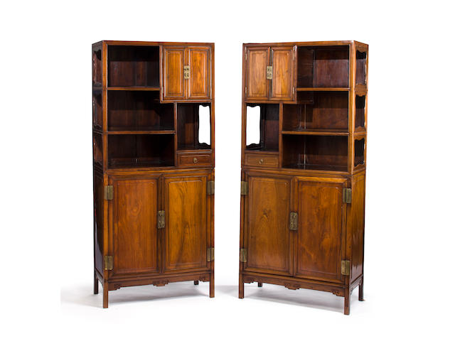 A pair of huanghuali and mixed hardwood display cabinets 18th/19th century
