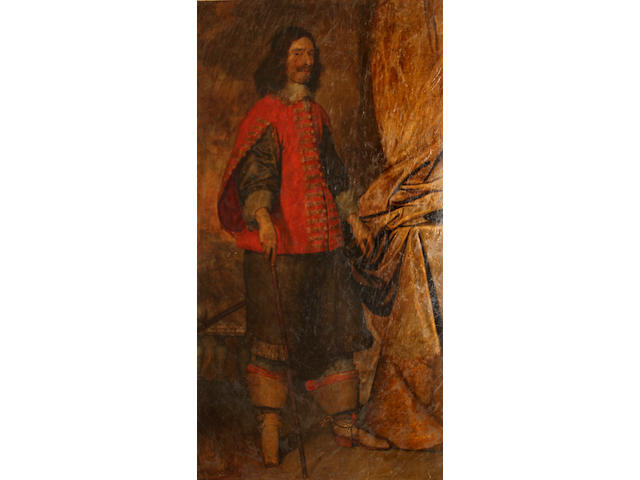 Circle of Edward Bower (active London circa 1635-1667) A portrait of Sir Nicholas Miller; A portrait of Anne Style, his wife, both standing full length (a pair) 79 x 45in
