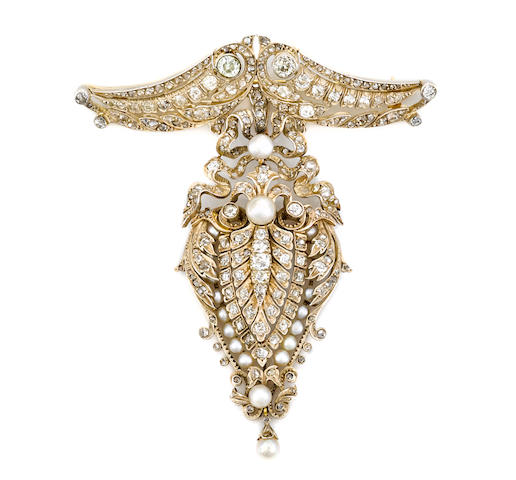 Bonhams : A cultured pearl and diamond pendant/enhancer suspended from ...