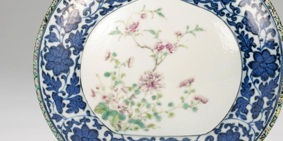 A blue and white glaze and famille-rose enameled porcelain moon flask Qianlong mark