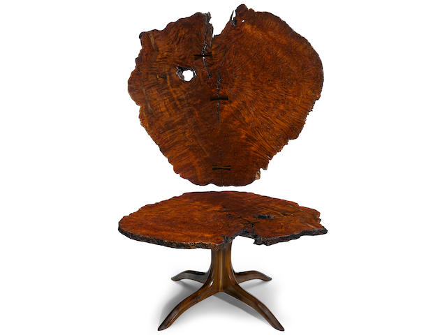 A Sam Maloof Woodworkers Inc. natural edge red jarrah, walnut and macassar ebony table 2013