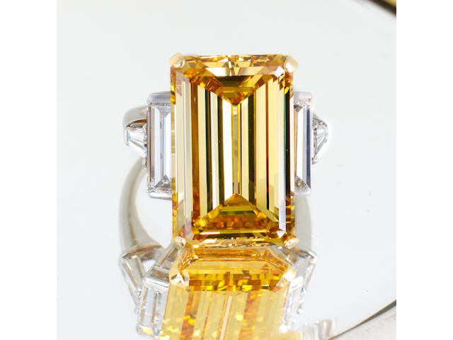 An artificially irradiated diamond and diamond ring