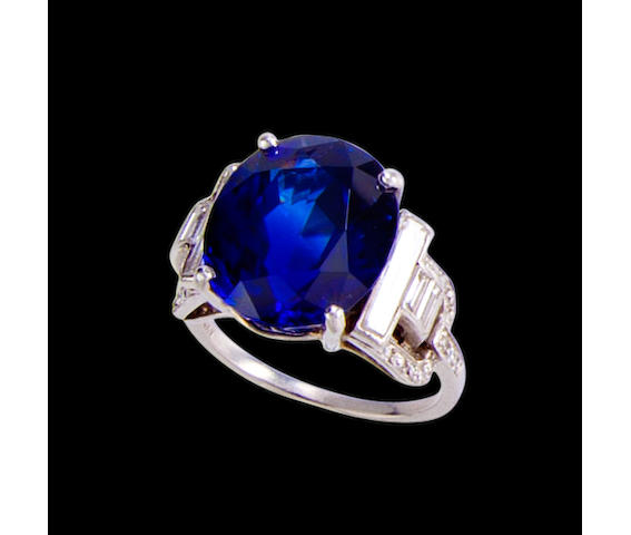 An art deco sapphire and diamond ring, Grogan,