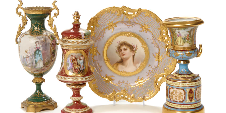 A group of three Vienna style porcelain articles