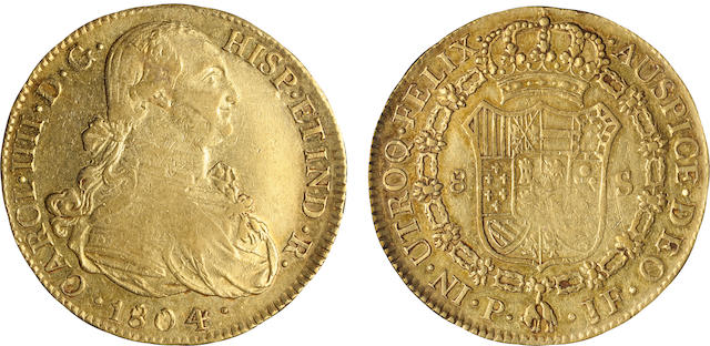 Colombia, Charles IV, Gold 8 Escudos 1804-JF Popayan