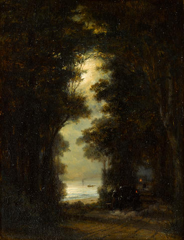 Aleksei Petrovich Bogolyubov (Russian, 1824-1896) 'Road along the bank of &#336;resund. Night view.'