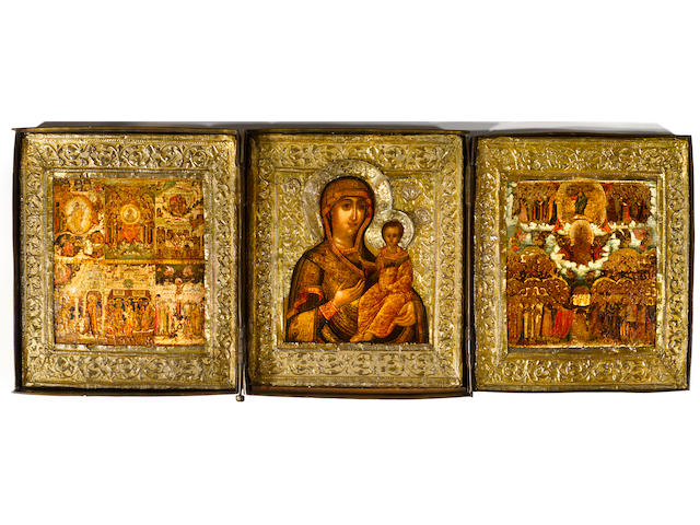 Folding triptych icon of the Smolensk Mother of God Russia, Moscow, Kremlin workshop, 1650-1660