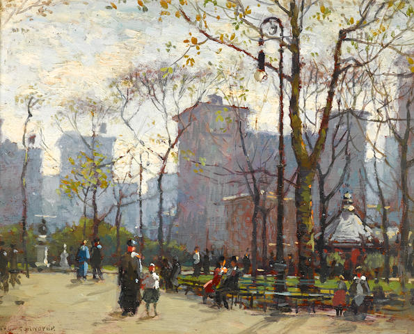 Paul Cornoyer (American, 1864-1923) Washington Square Park, New York 7 3/4 x 9 3/4in