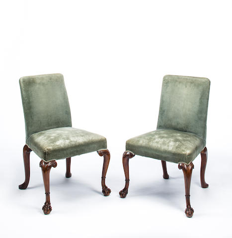 A Pair of George II walnut back-stools early 18th century