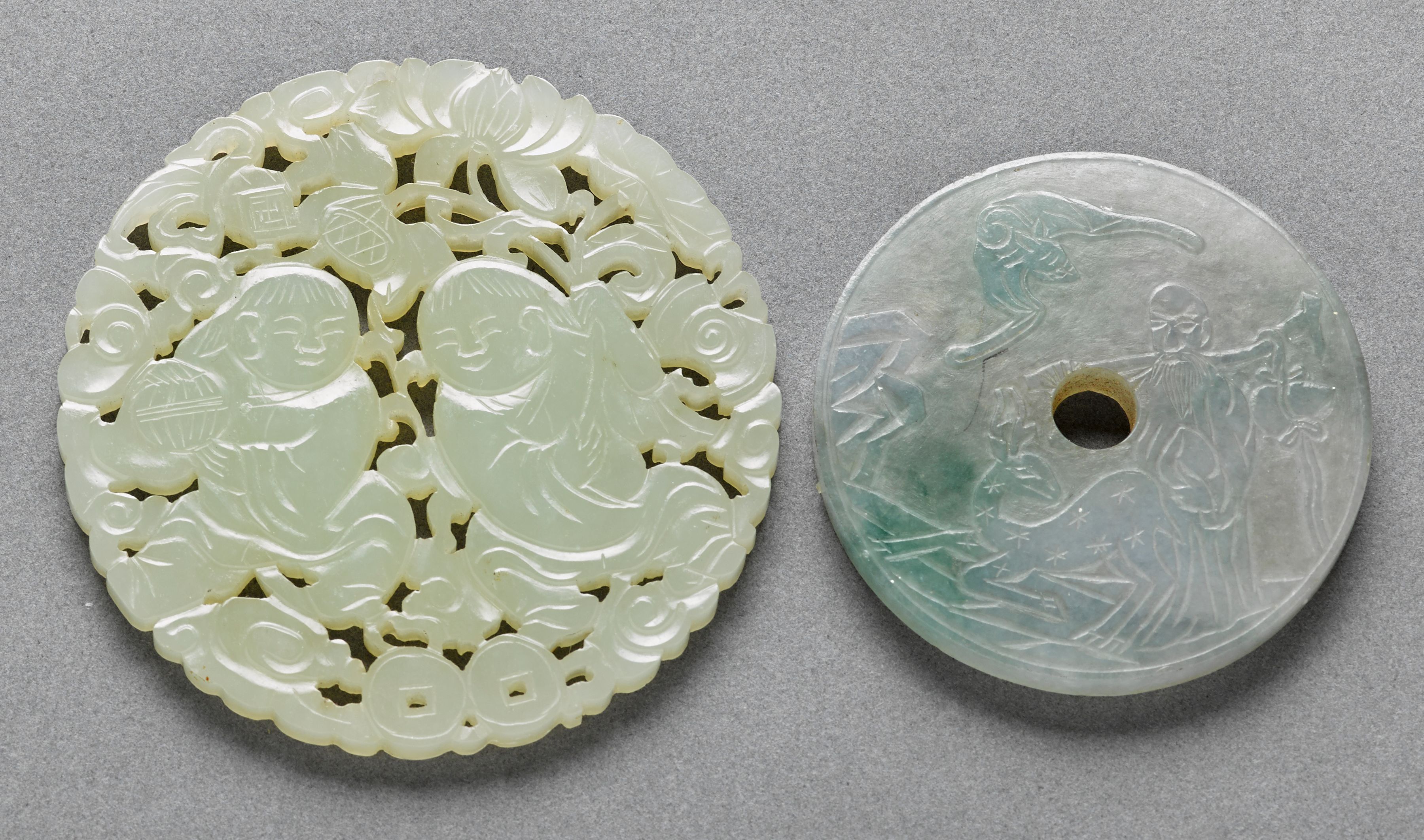 Two circular jade plaques