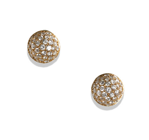 A pair of diamond button earrings, Cartier